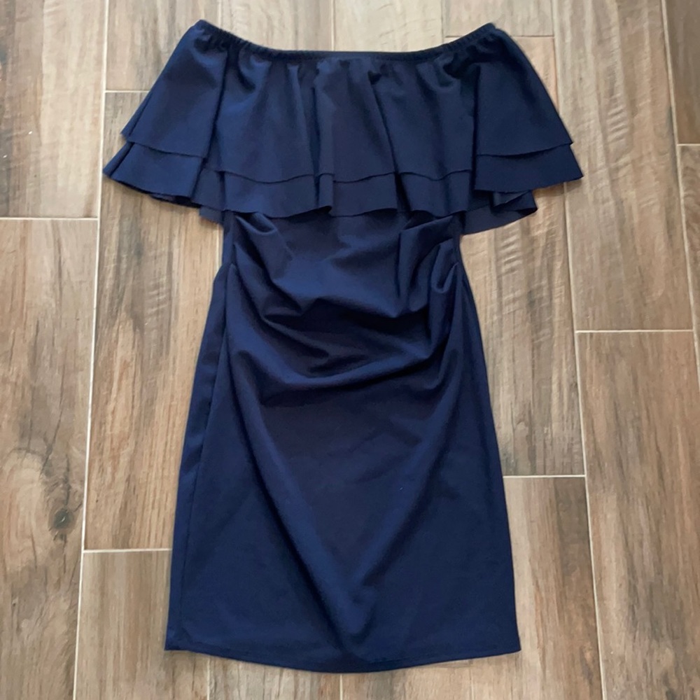 Navy Maternity off the shoulder dress